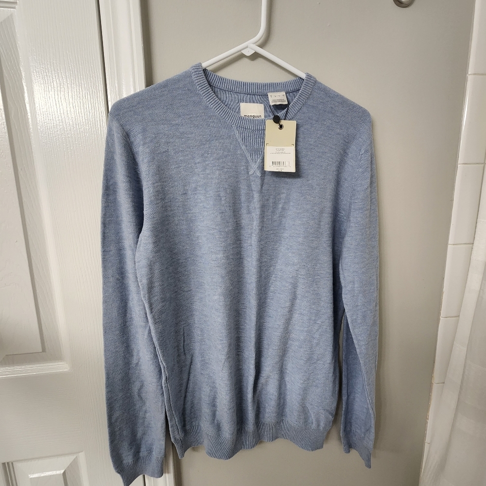 NWT Men's Small Manguun Pullover Light Blue Spring Break Crew Neck Sweater
